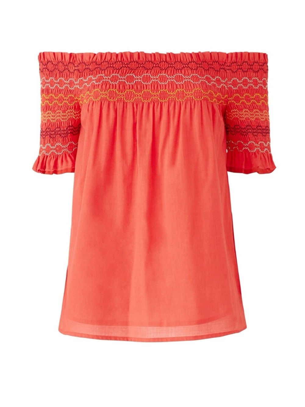 NWT Trina Turk Coral Off-Shoulder Smocked Top Size XS